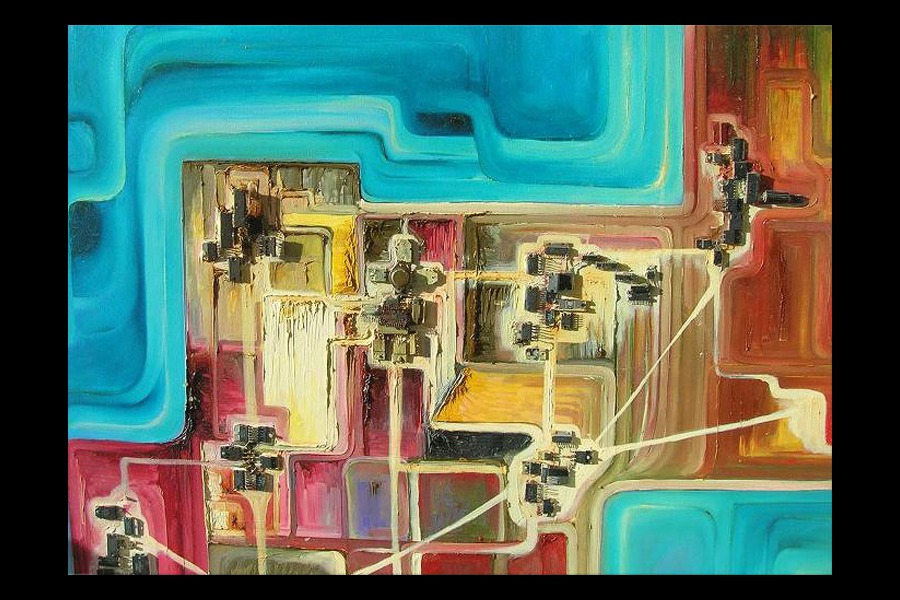 Code009--Silicon-Brain-Collage-Integrated-Circuits-Oil-canvas-40'-x24'