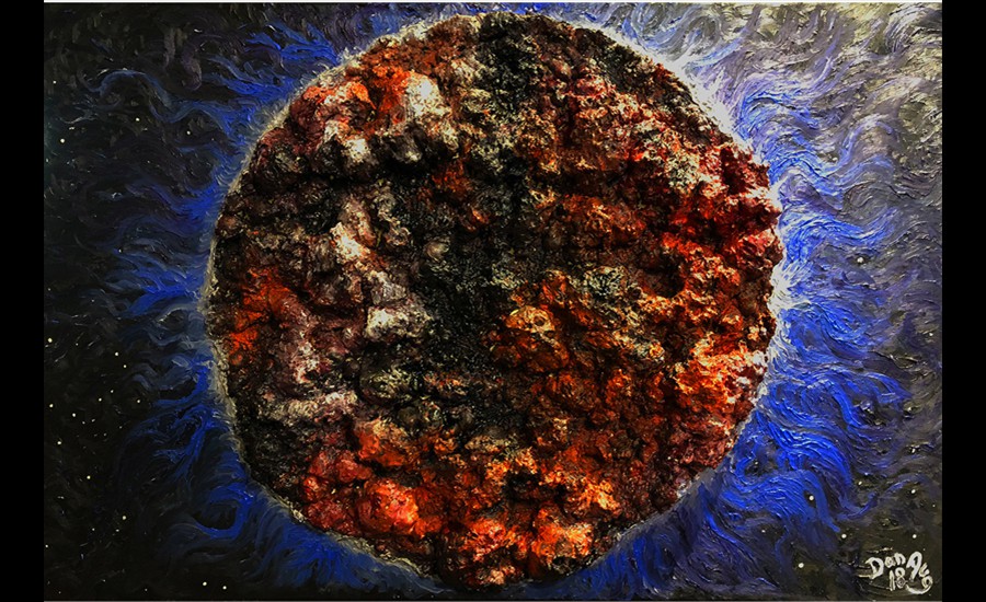 Code 004-Bloody-Moon-Collage-oil-canvas--24'-x-32'